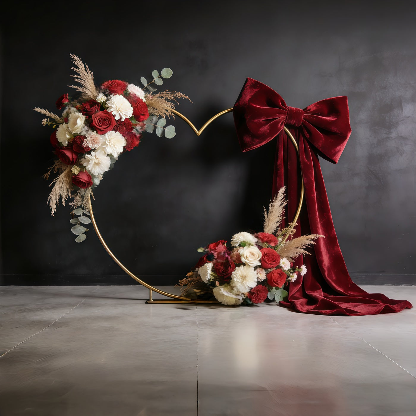 Fond Fête des Mères Couronne Florale Cœur Velours Bordeaux Fleuri CSH63-60