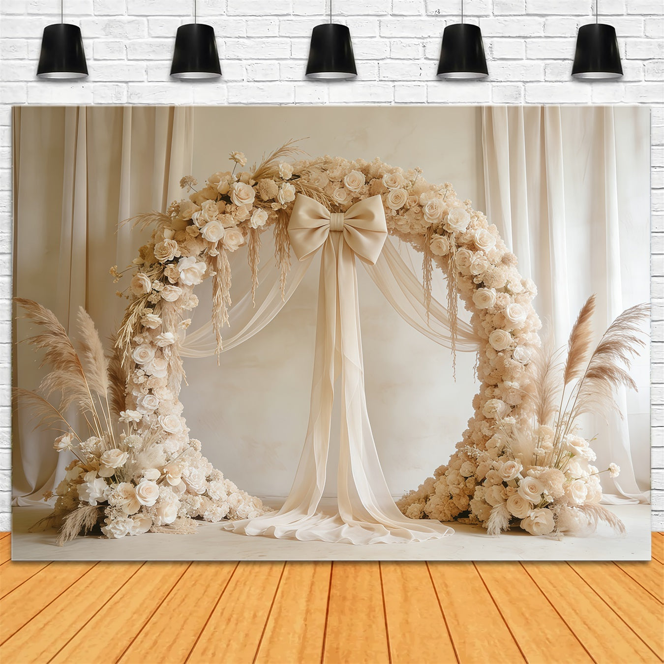 Fond Fête des Mères Couronne Florale Arche Fleurs Pampas Ivoire CSH63-61