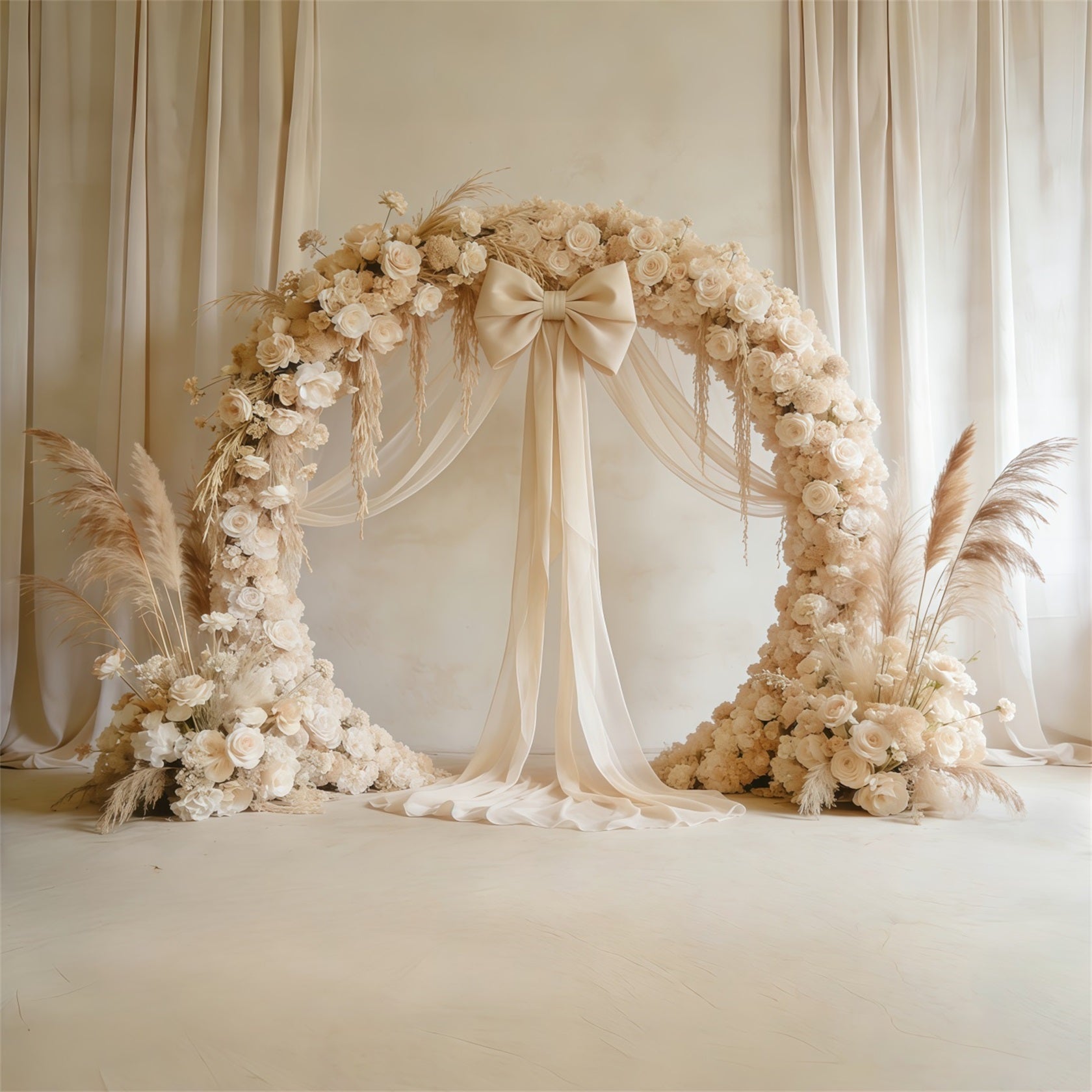 Fond Fête des Mères Couronne Florale Arche Fleurs Pampas Ivoire CSH63-61