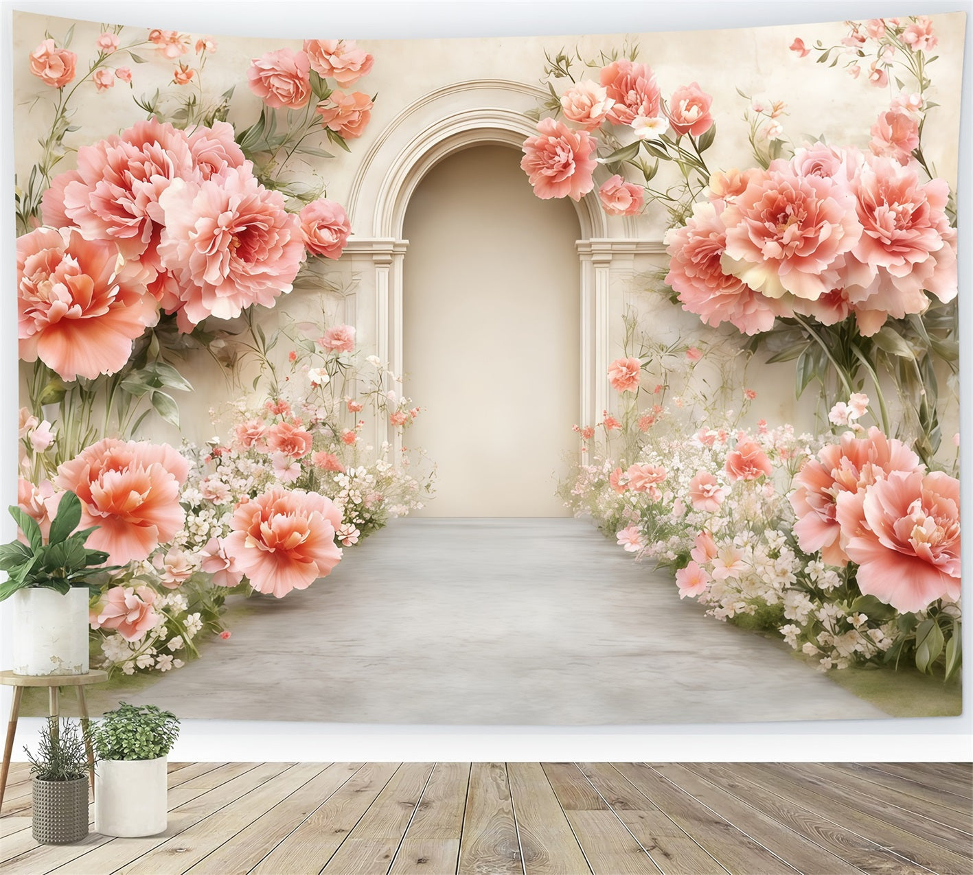 Fond Fête des Mères Œillets Jardin Fleuri Arche Pêche CSH63-64
