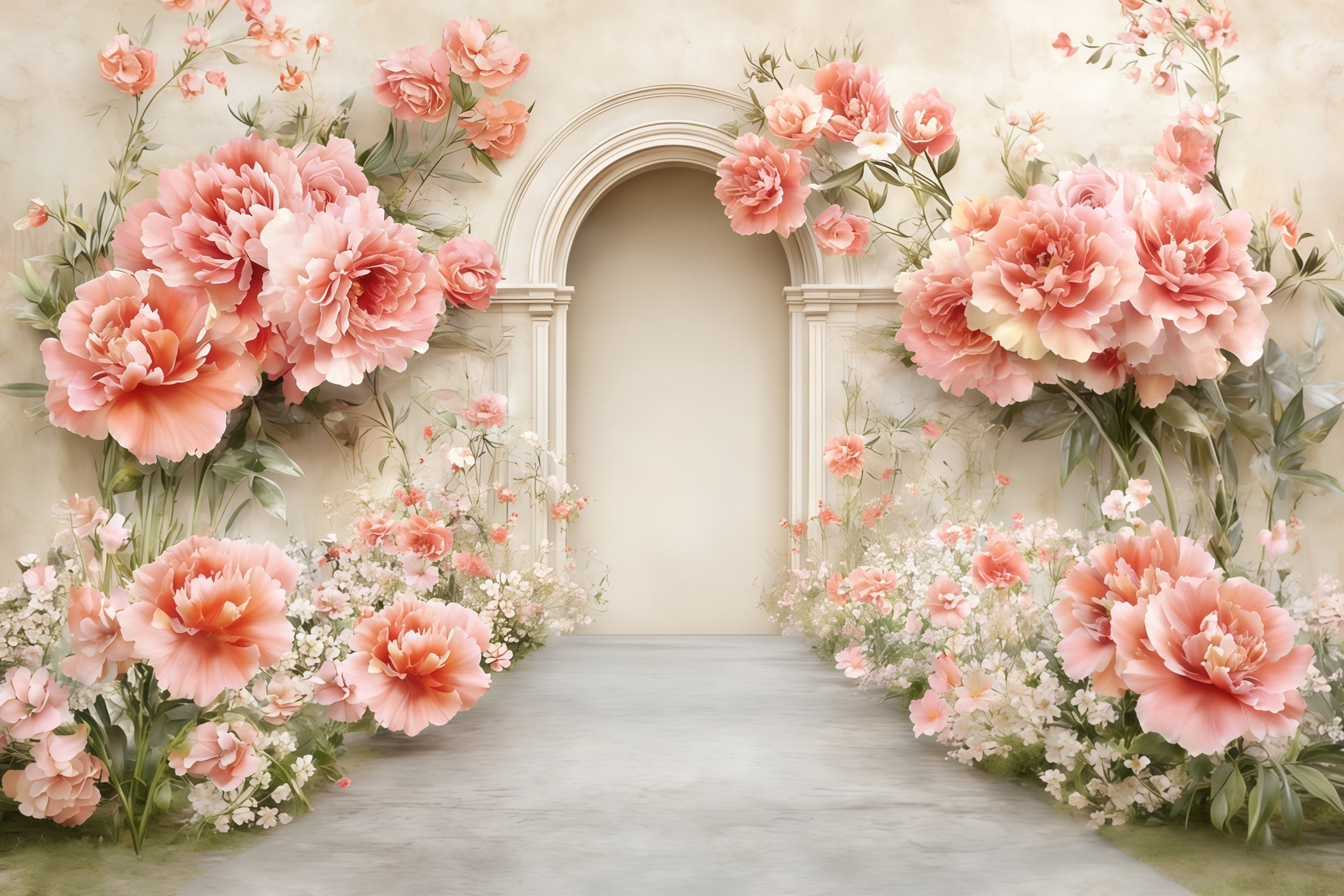 Fond Fête des Mères Œillets Jardin Fleuri Arche Pêche CSH63-64