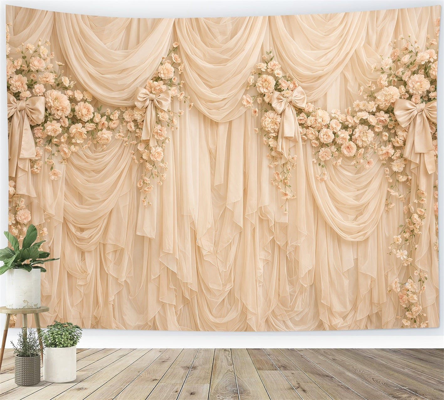 Fond Fête des Mères Nœud Ruban Drapé Champagne Floral CSH63-69