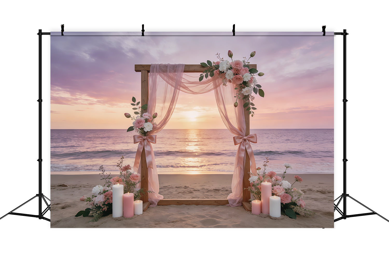 Fond Fête des Mères Nœud Ruban Arche Florale Coucher de Soleil Côtier CSH63-72