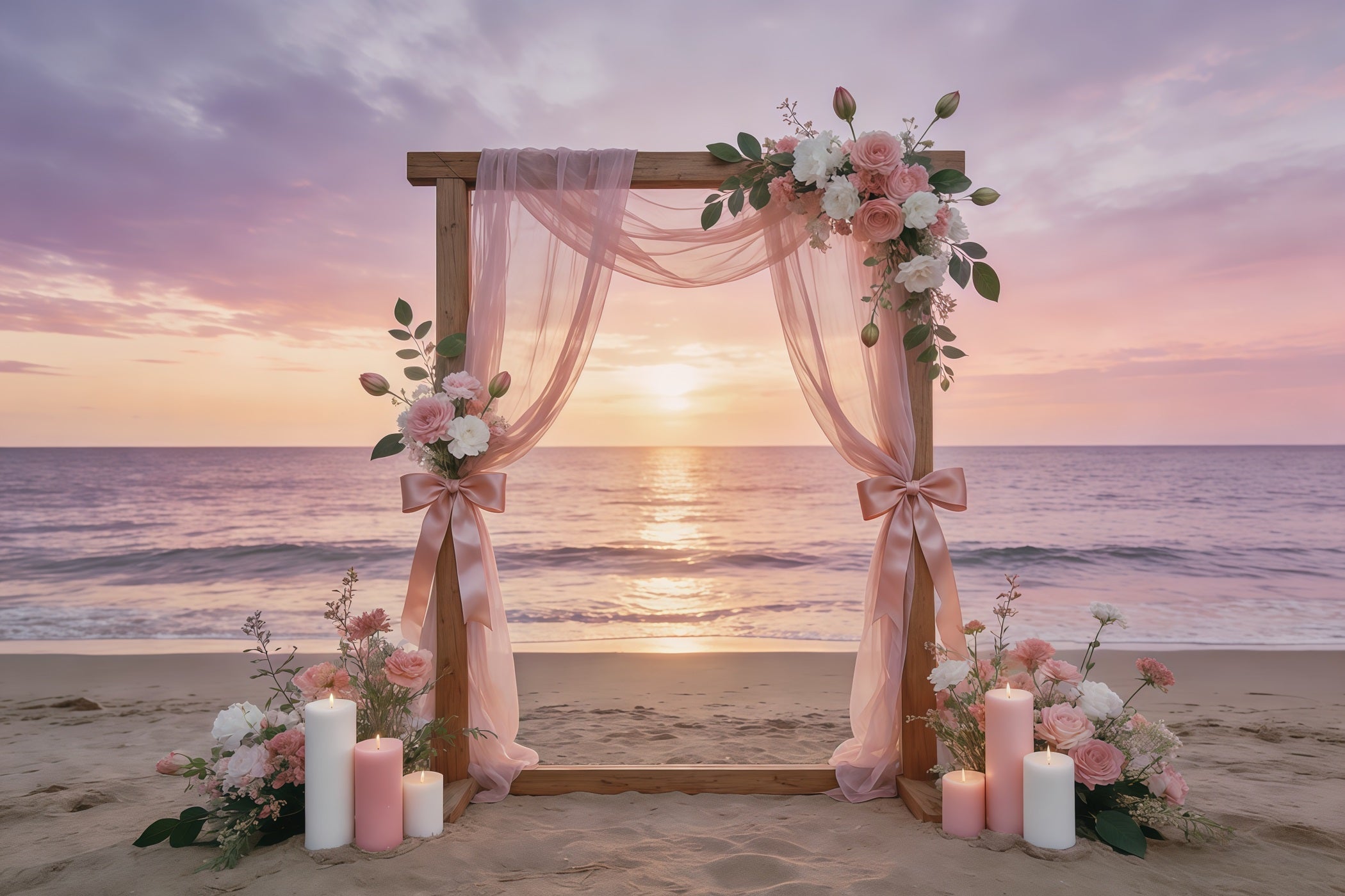 Fond Fête des Mères Nœud Ruban Arche Florale Coucher de Soleil Côtier CSH63-72