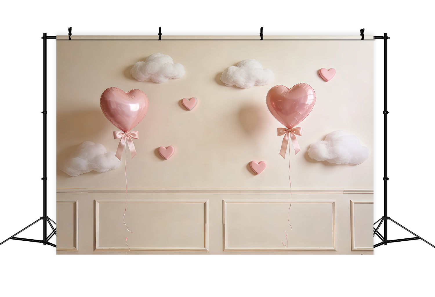 Fond Fête des Mères Nœud Ruban Mur Cœur Rose Nuages de Ballons CSH63-74