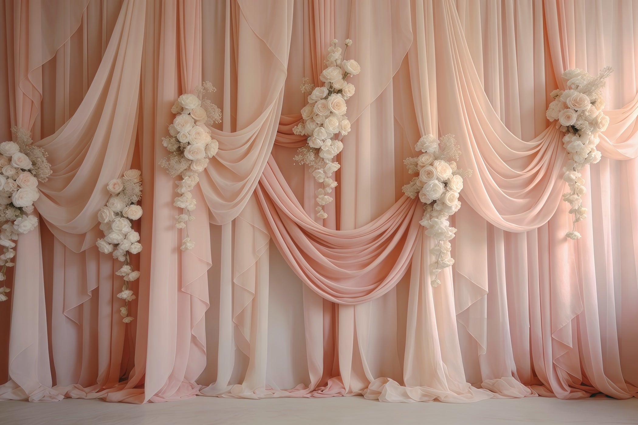 Fond Fête des Mères Voilages Drapés Roses Blanches Poudrées CSH63-75