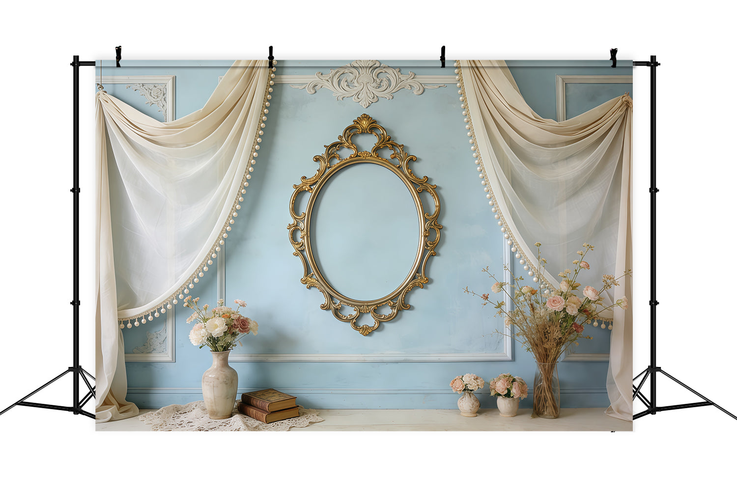 Fond Photo Fête des Mères Miroir Bleu Vintage Drapés Floraux CSH63-80