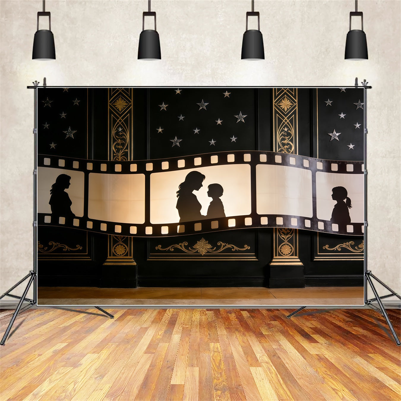 Fond Fête des Mères Silhouette Mère Fille Pellicule Dorée Art Déco CSH63-81