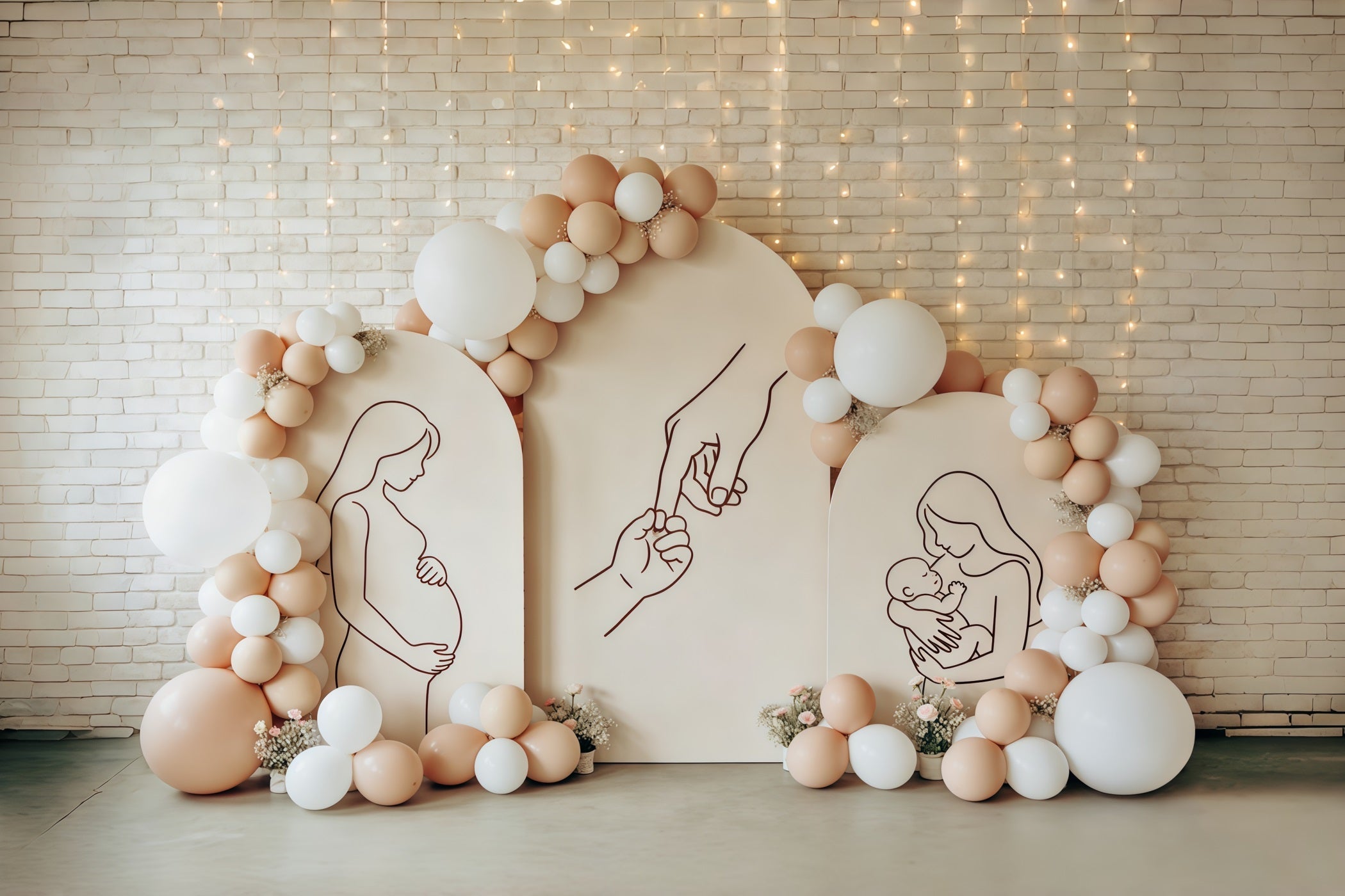 Fond Fête des Mères Silhouette Mère Fille Voyage de la Maternité Arche Ballons CSH63-83