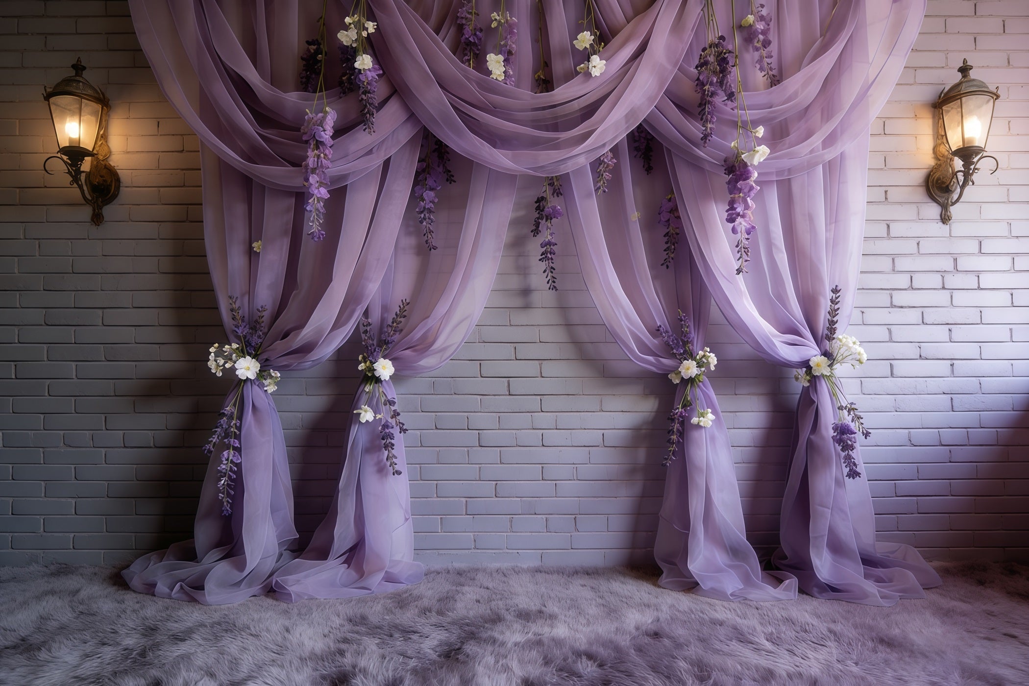 Fond Joyeuse Fête des Mères Fleurs Lavande Rideaux Violets Élégants CSH63-84