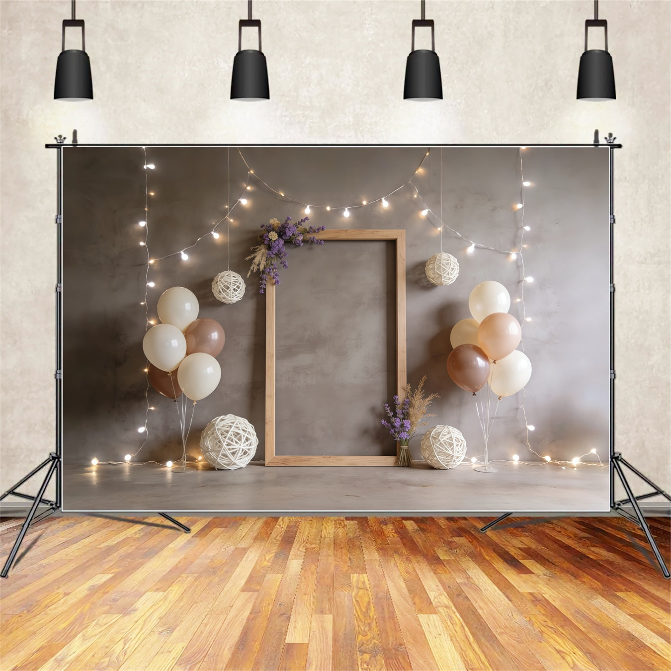 Fond Joyeuse Fête des Mères Bouquet Lavande Cadre Rustique Guirlandes Lumineuses CSH63-85