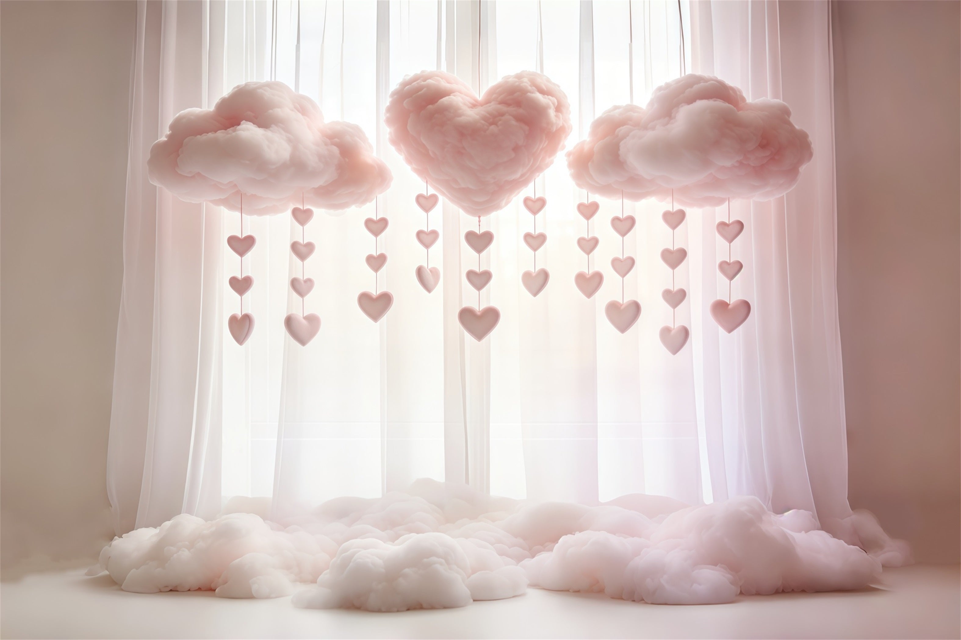 Fond Joyeuse Fête des Mères Nuages Cœur Roses Rêveurs Rideaux CSH63-86