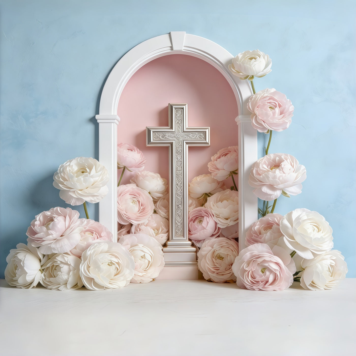 Fond Église Fête des Mères Arche Croix Florale Pastel CSH63-92