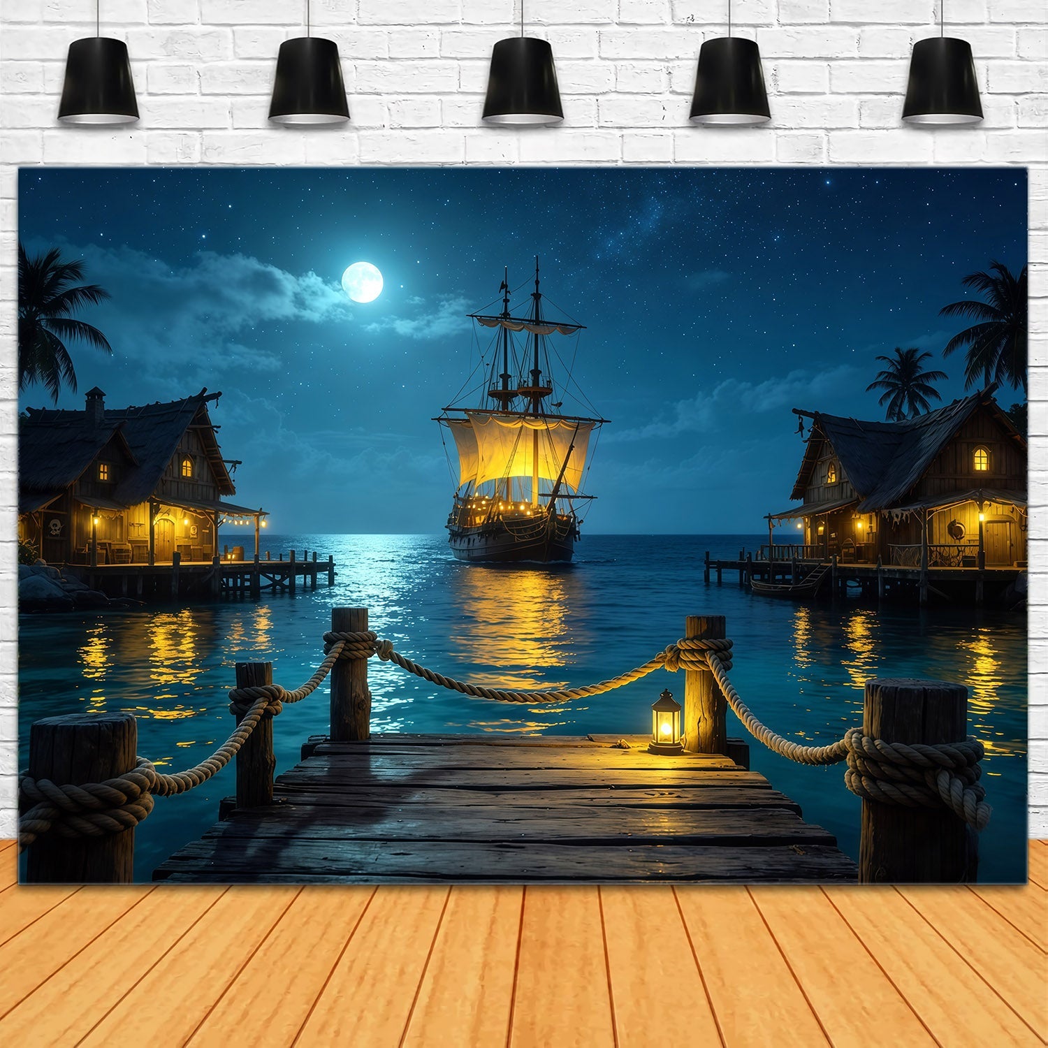 Fond Caraïbes Port Pirate au Clair de Lune Voilier Été CSH64-78