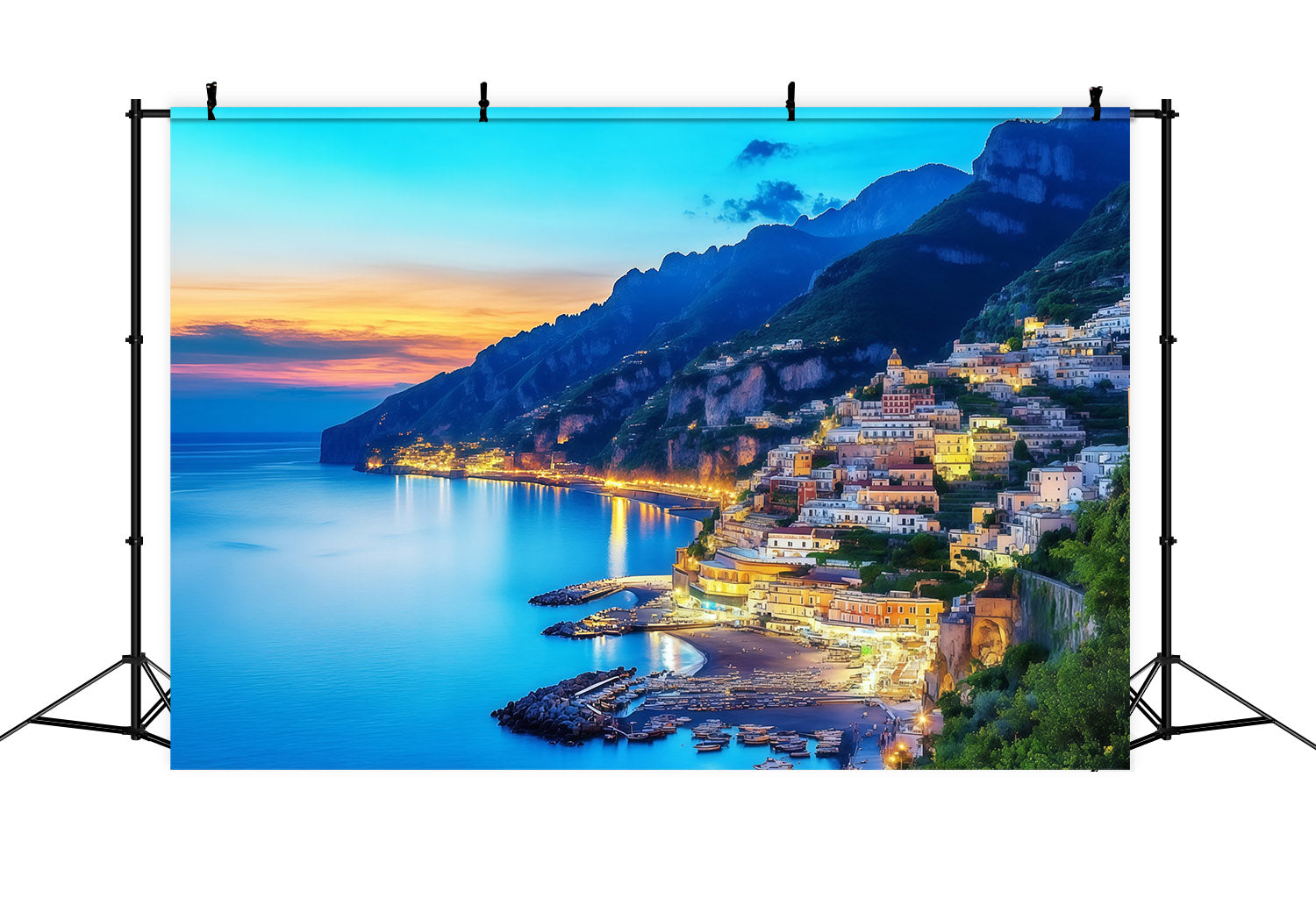 Fond Côte Amalfitaine Village de Positano Vue Coucher de Soleil Été CSH64-82