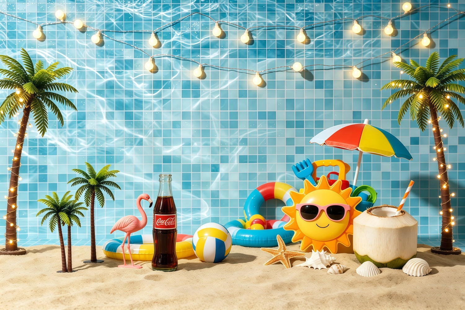 Fond Plage Piscine Fête Décor Estival CSH64-83