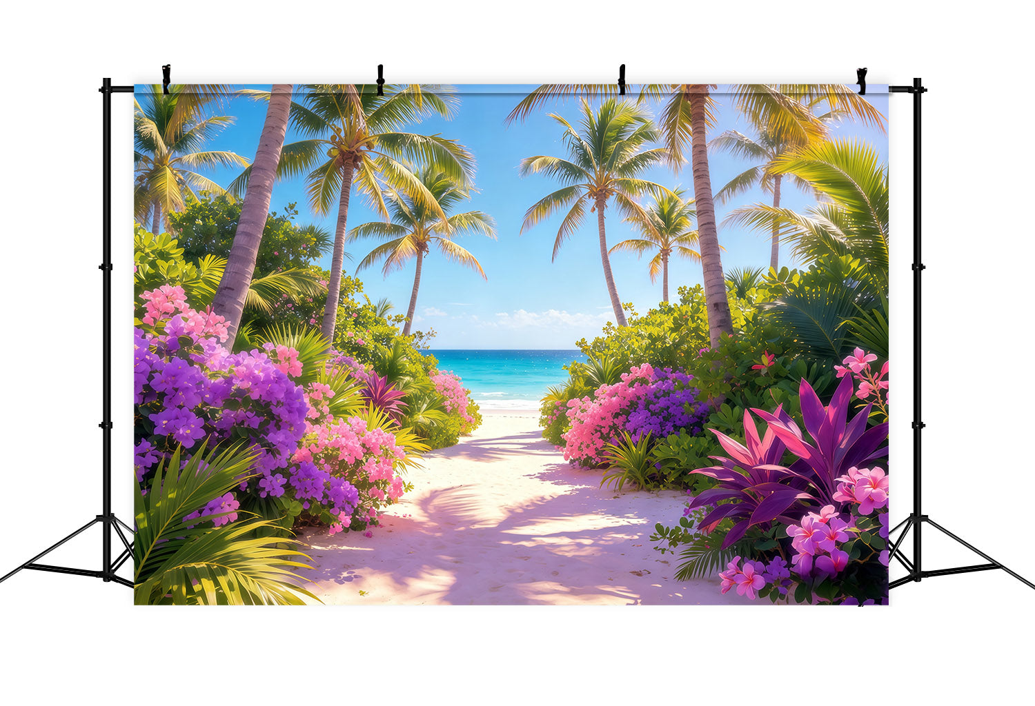 Fond Plage Floraison Tropicale Palmiers Chemin Marin Été CSH64-88