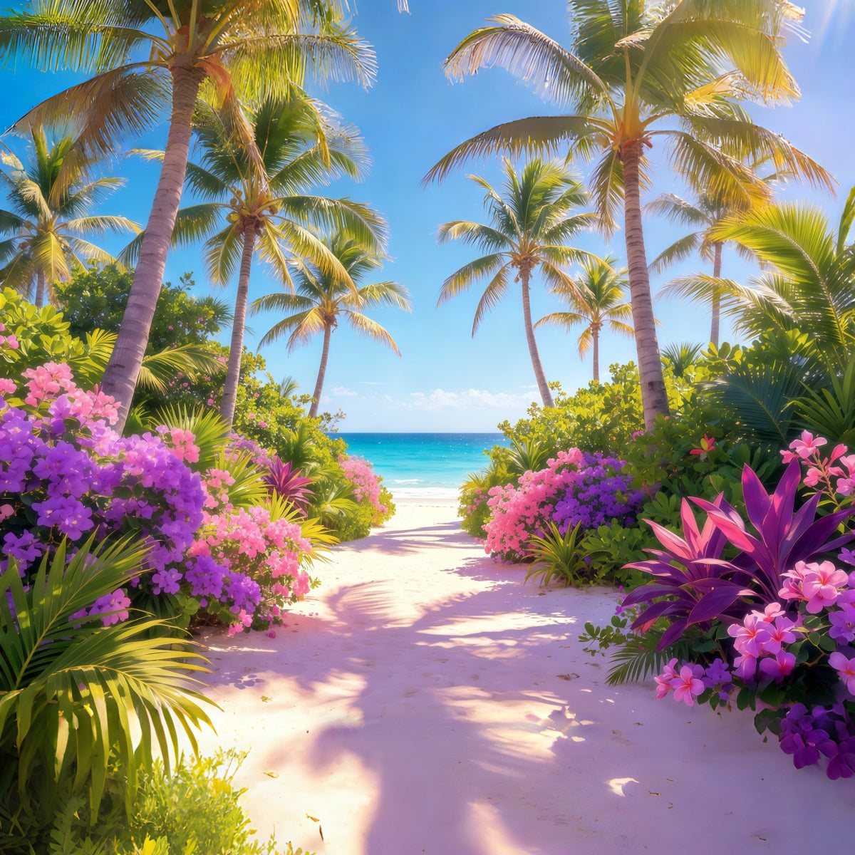 Fond Plage Floraison Tropicale Palmiers Chemin Marin Été CSH64-88
