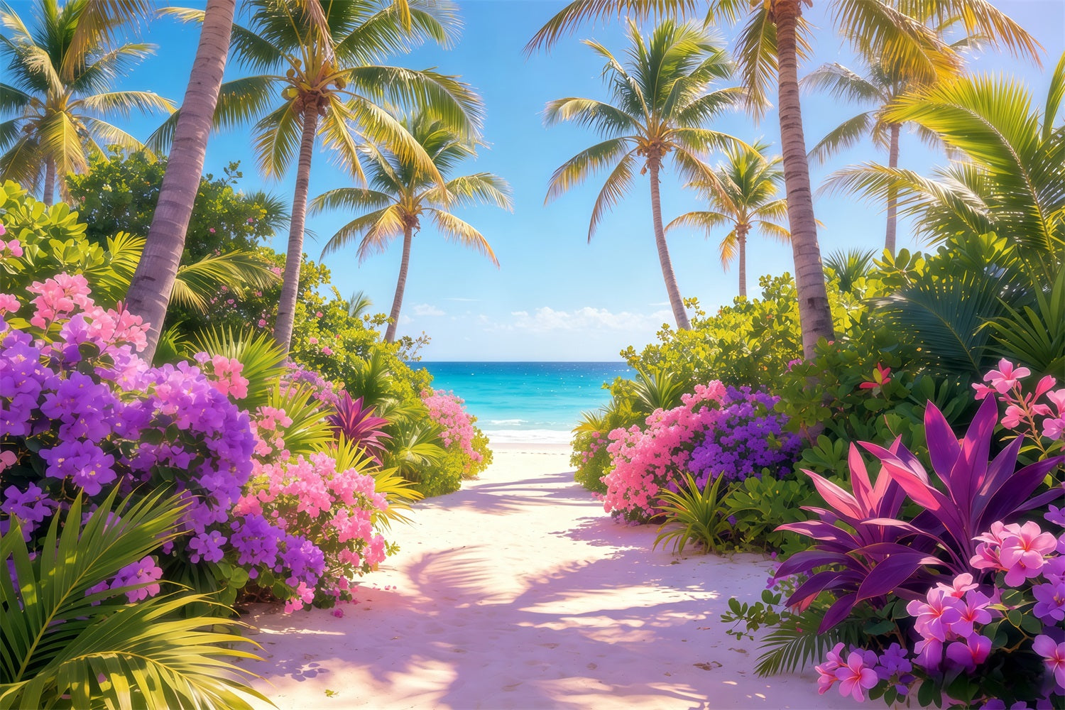Fond Plage Floraison Tropicale Palmiers Chemin Marin Été CSH64-88