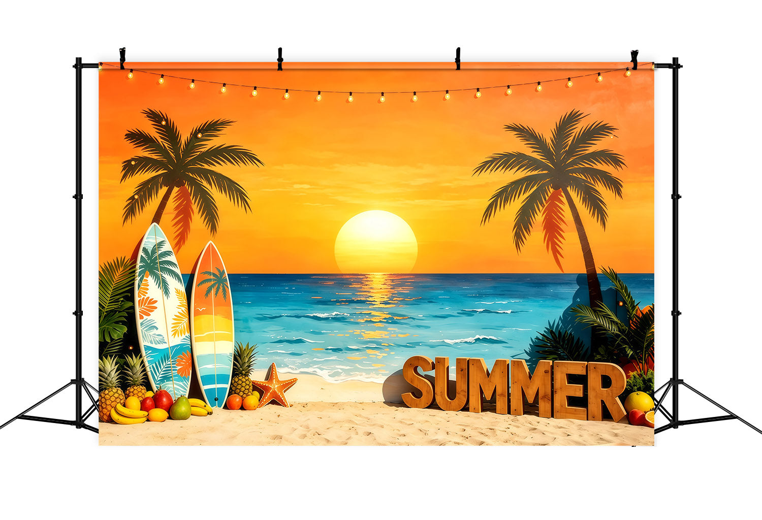 Fond Plage Coucher de Soleil Planche de Surf Fruits Tropicaux Été CSH64-90