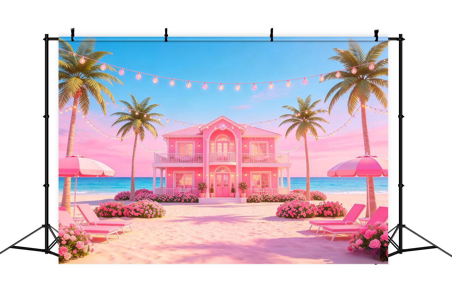 Fond Plage Villa Côtière Rose Guirlandes Lumineuses CSH64-92