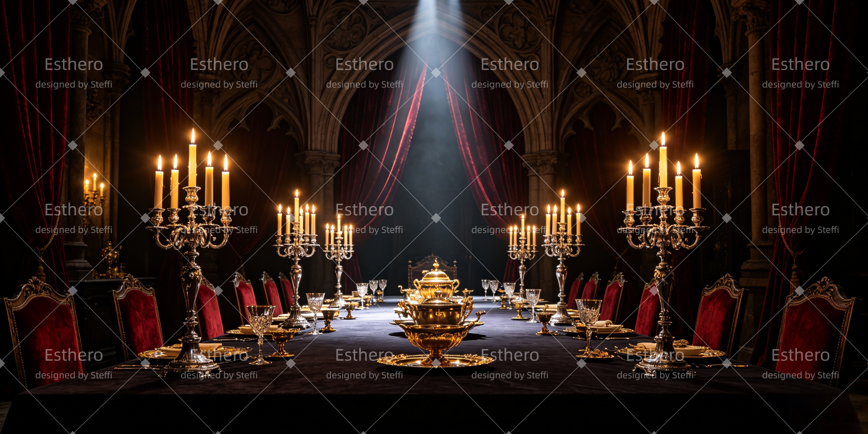 Décor de Scène Banquet Gothique aux Chandelles CSH66-T38