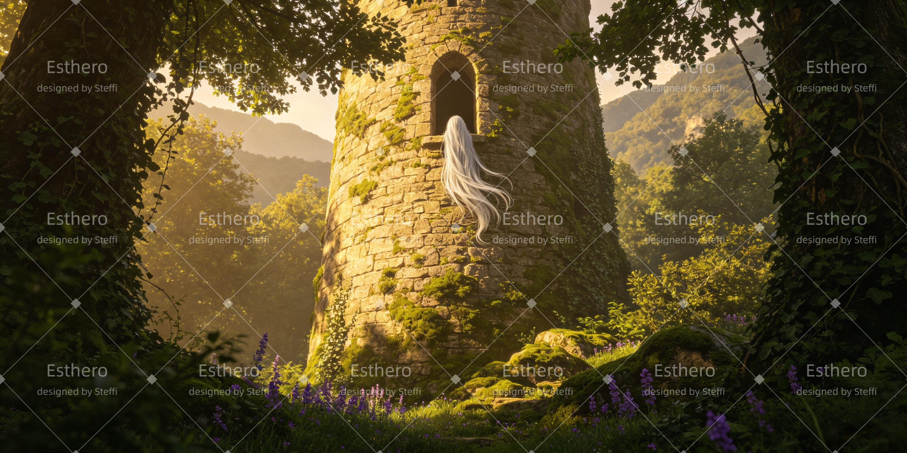 Toile de Fond Tour de Raiponce en Forêt pour Pièce de Théâtre CSH66-T42