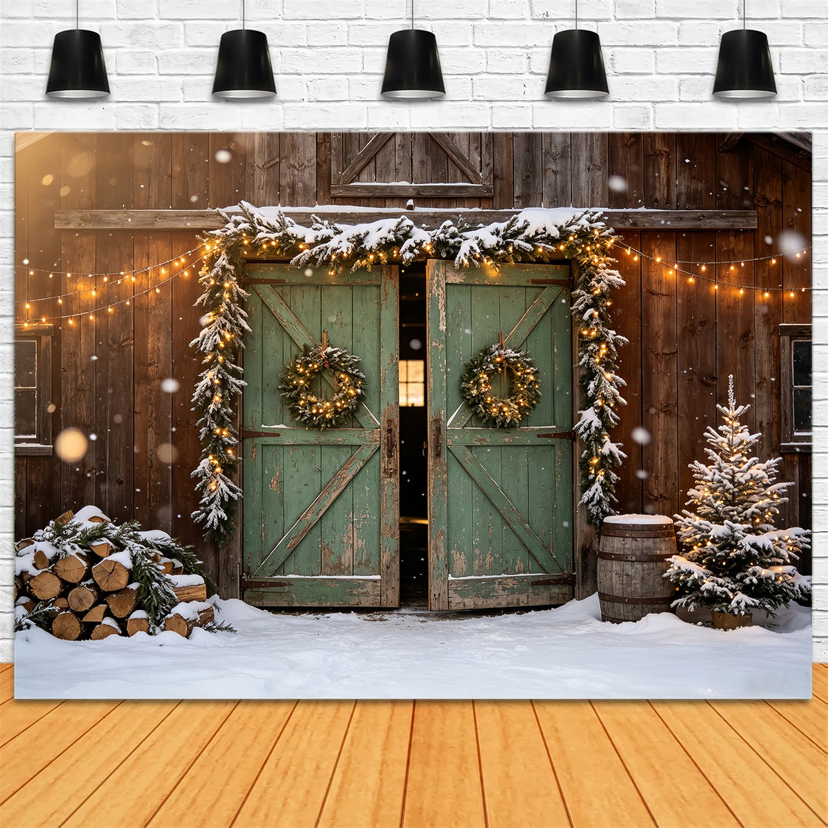 Décors De Noël Rustiques Décoration De Porte De Grange En Bois Décors Photographiques De Noël CSH68-100