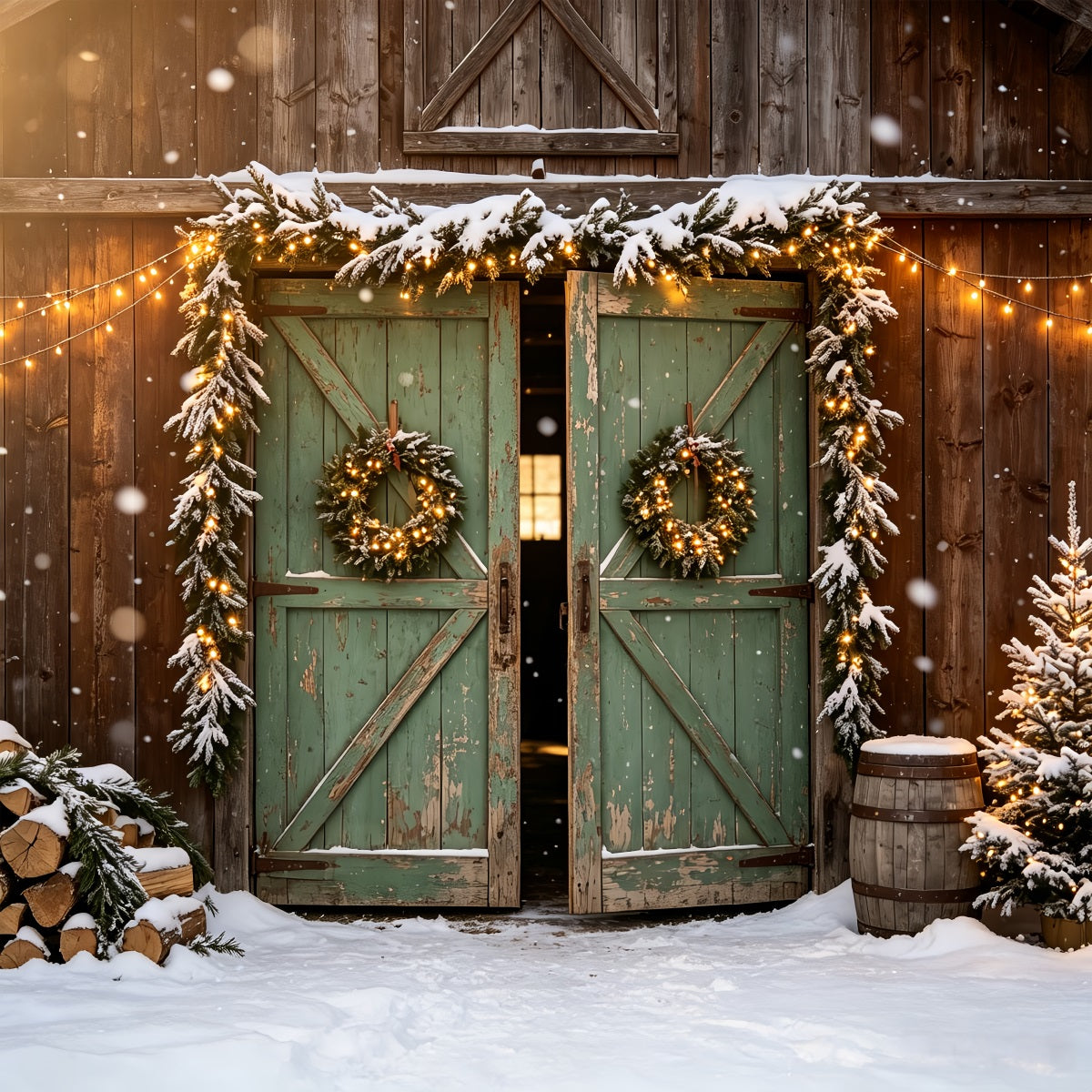 Décors De Noël Rustiques Décoration De Porte De Grange En Bois Décors Photographiques De Noël CSH68-100