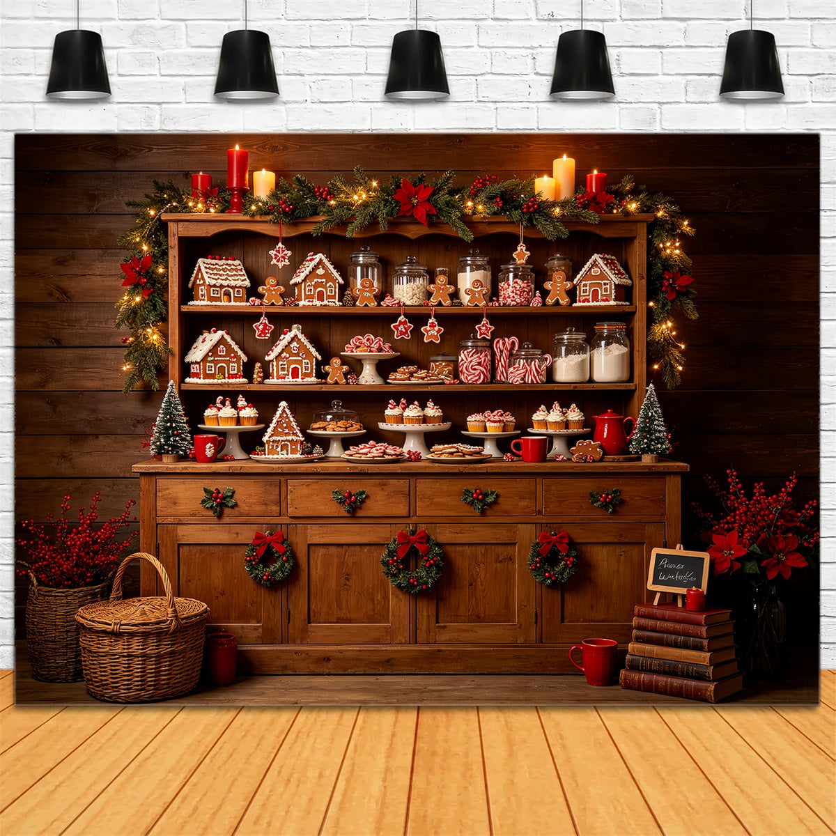 Décor De Boulangerie De Noël Armoire À Bonbons En Pain D'Épice Décors Photographiques De Noël CSH68-59