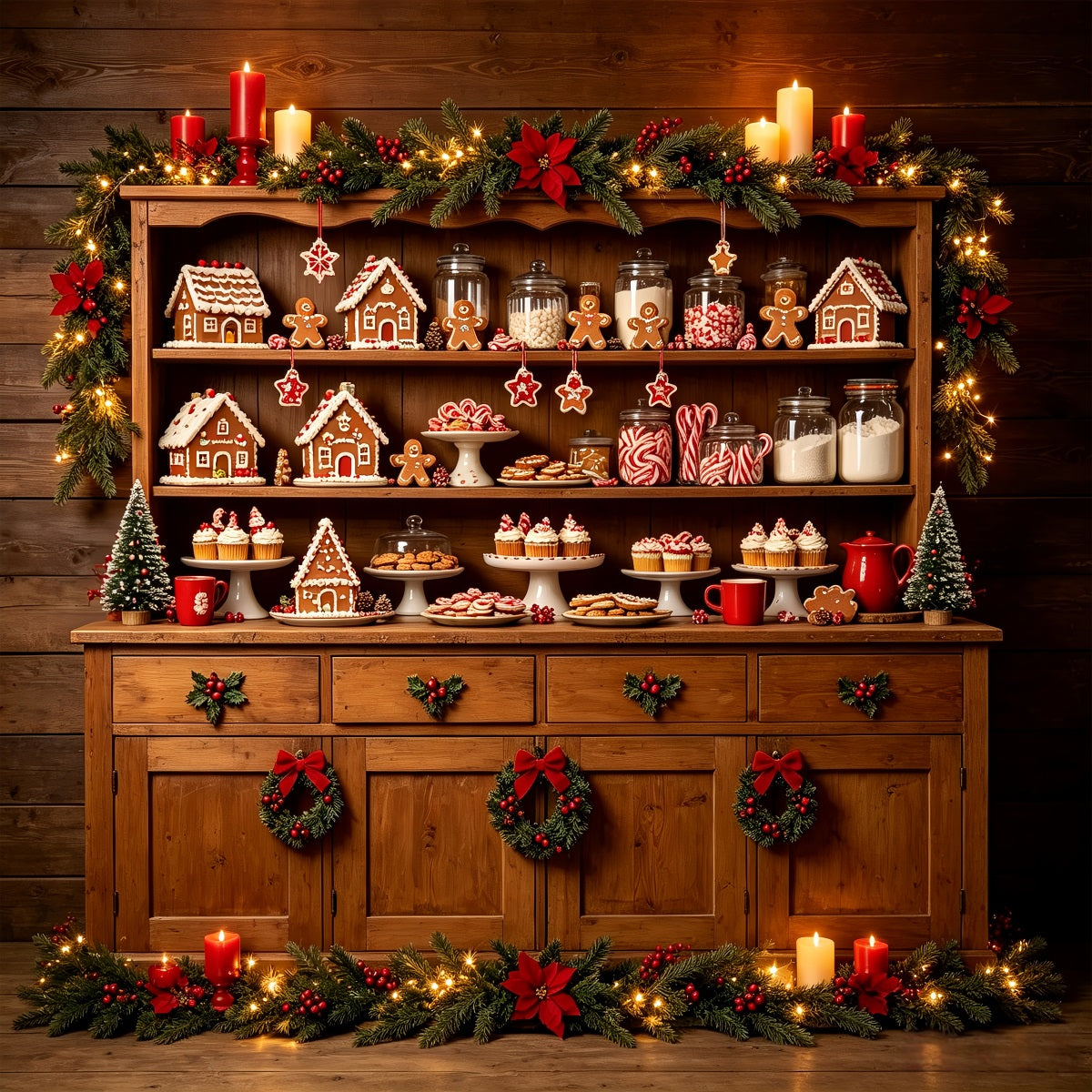 Décor De Boulangerie De Noël Armoire À Bonbons En Pain D'Épice Décors Photographiques De Noël CSH68-59