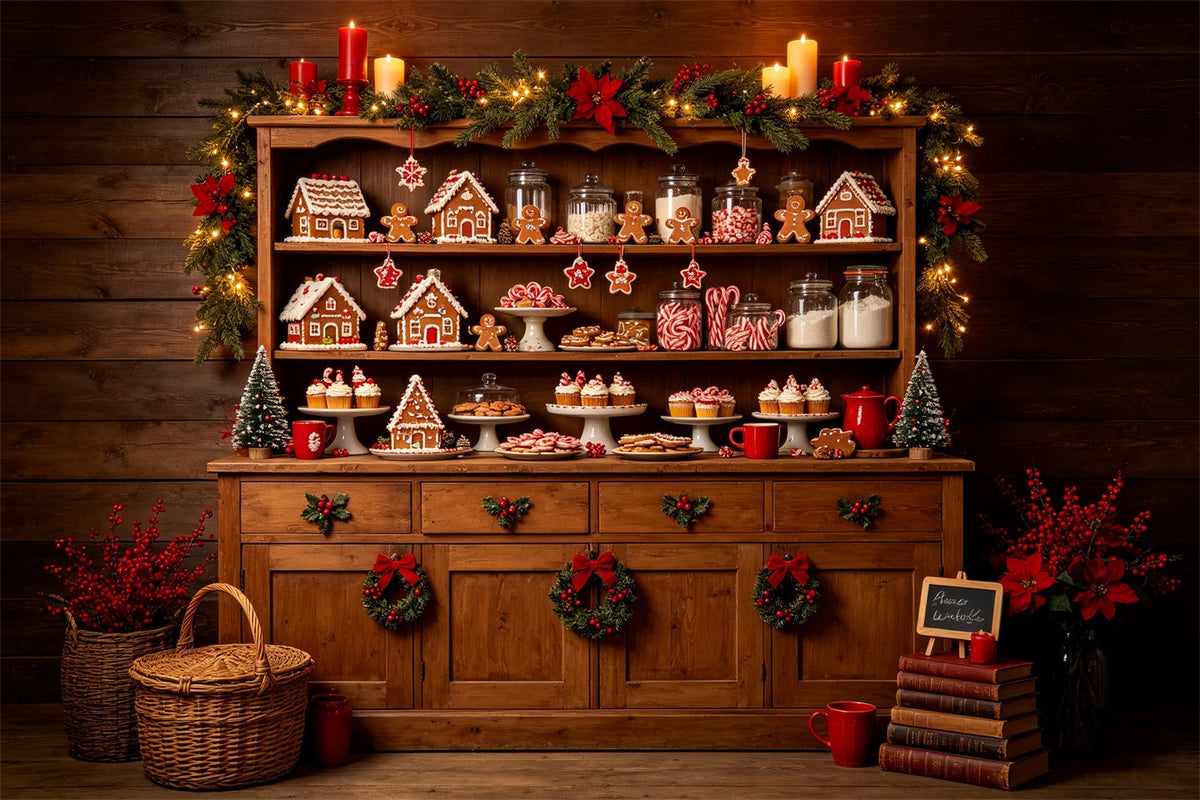 Décor De Boulangerie De Noël Armoire À Bonbons En Pain D'Épice Décors Photographiques De Noël CSH68-59