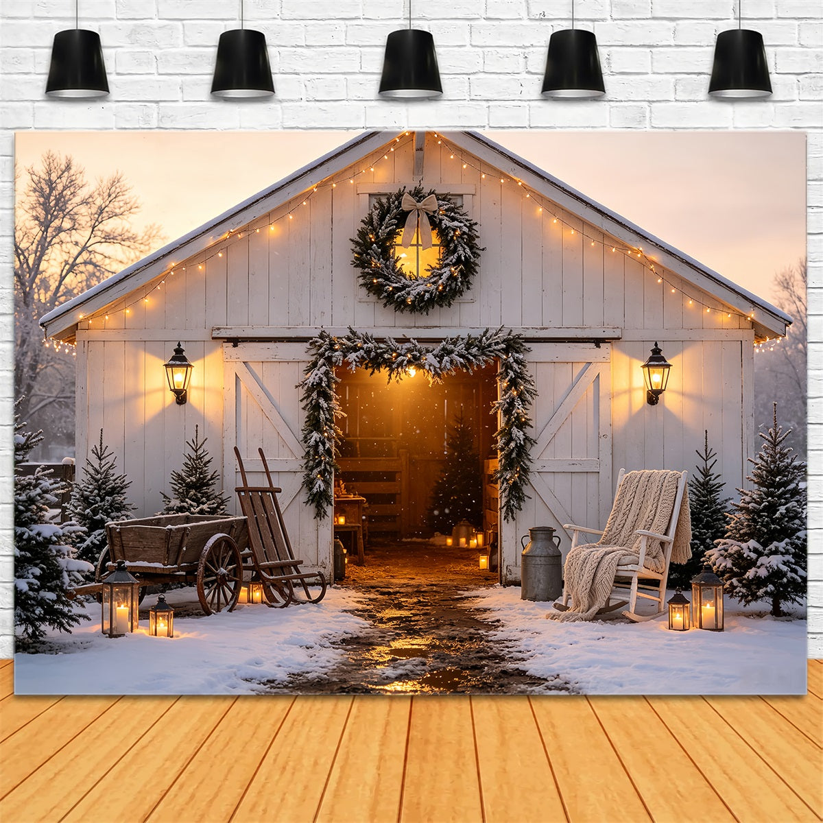 Décor De Porte De Grange De Noël Lueur Hivernale Des Lanternes De Grange Décors De Noël CSH68-62
