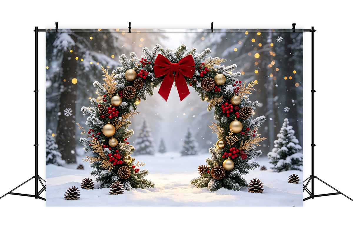 Fond De Couronne De Noël Arche De Guirlandes De La Forêt Enneigée Décors Photographiques De Noël CSH68-63