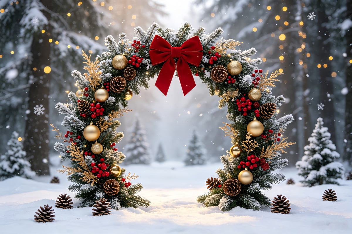 Fond De Couronne De Noël Arche De Guirlandes De La Forêt Enneigée Décors Photographiques De Noël CSH68-63