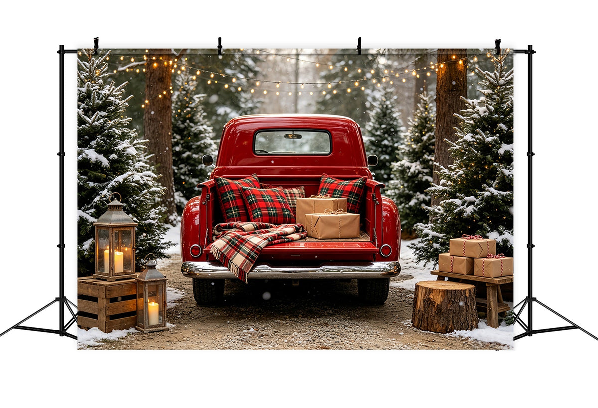 Fond De Camion De Noël Forêt De Camions À Carreaux Rouges Grand Décor De Noël CSH68-64