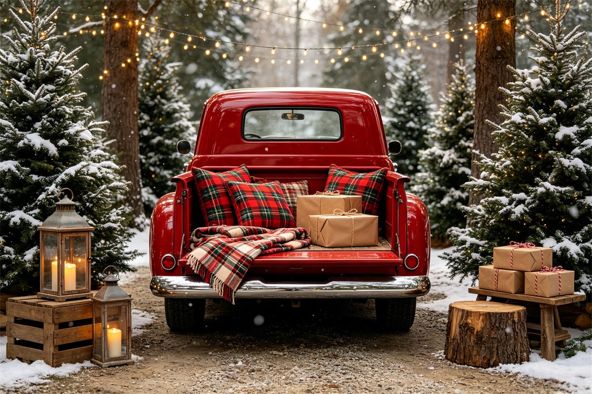 Fond De Camion De Noël Forêt De Camions À Carreaux Rouges Grand Décor De Noël CSH68-64