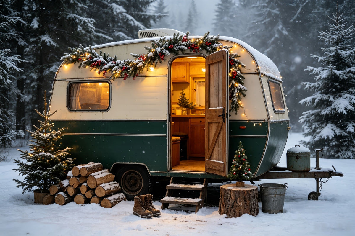 Décor Photographique De Camping-Car De Noël Camping-Car Vintage Woodland Décors De Noël CSH68-65