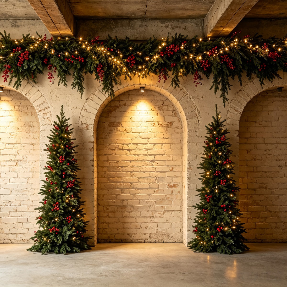 Décor Mural De Noël Arbres En Guirlande D'Arches De Briques Décors Photo De Noël CSH68-68