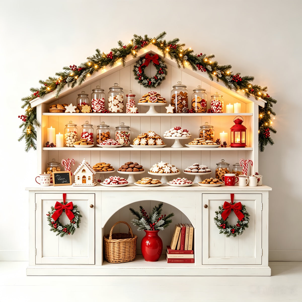 Décor De Boulangerie De Noël Étagère White Candy Cottage Décor De Studio De Noël CSH68-70