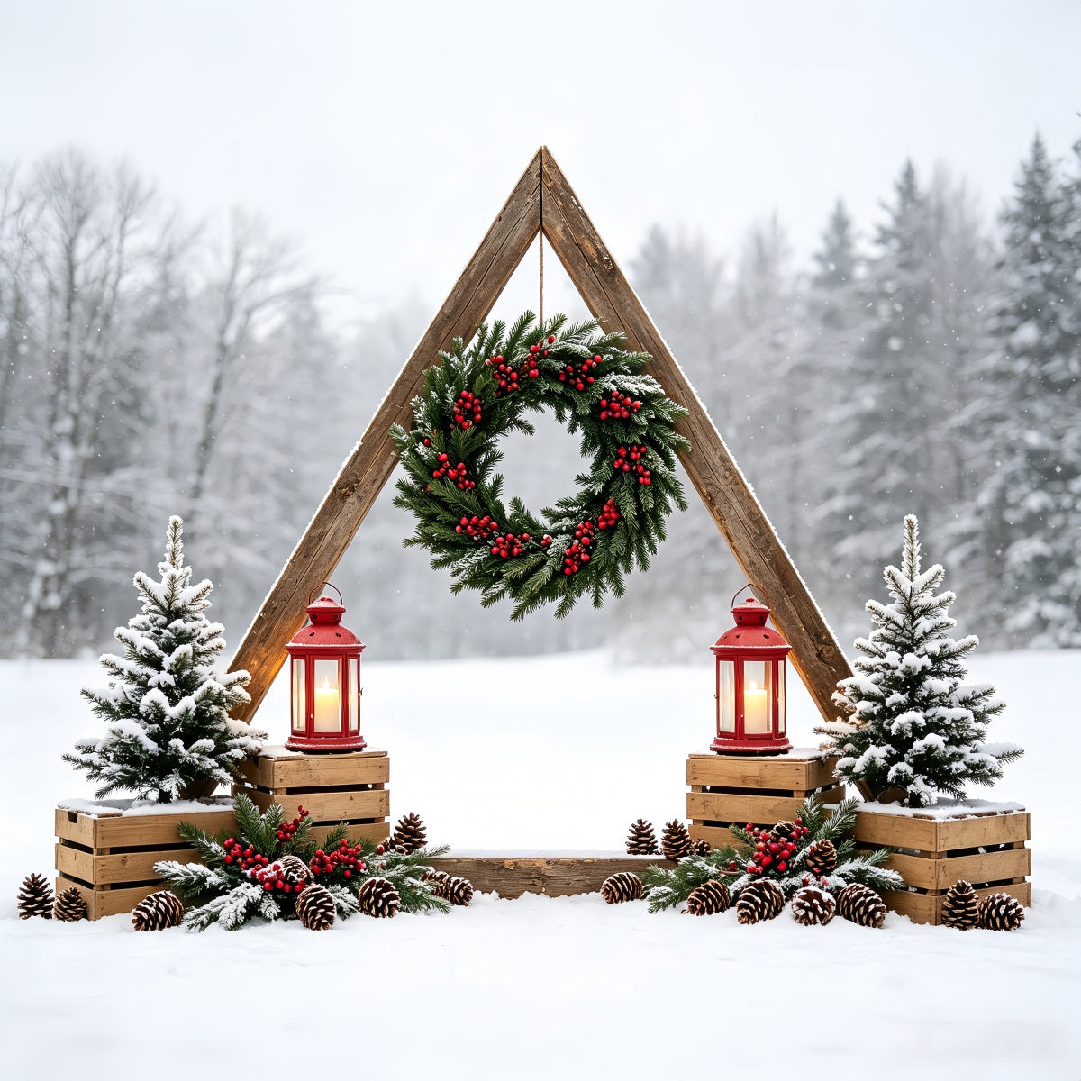 Forêt De Noël En Toile De Fond Couronne D'Arche Rustique En Forêt Décors De Noël Pour Studio CSH68-78