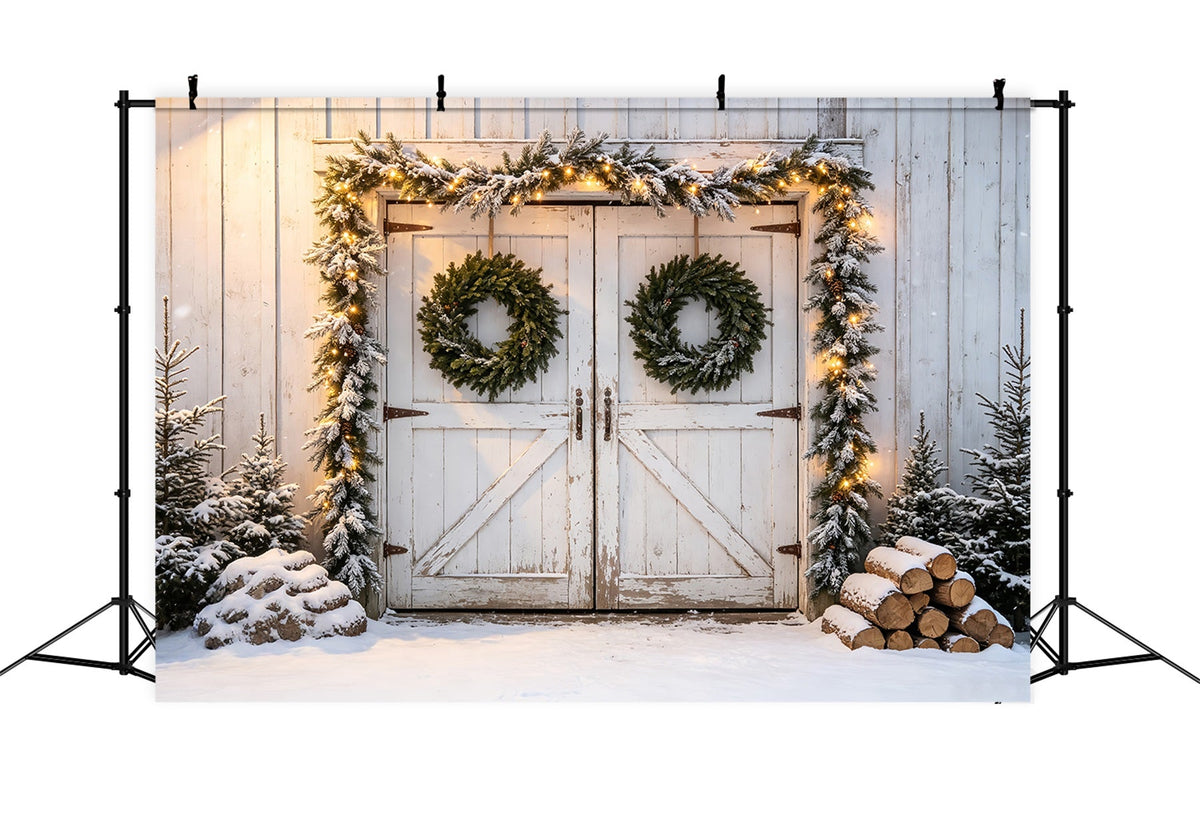 Décor De Noël De Porte De Grange Guirlande De Porte De Grange Enneigée Fond Mural De Noël CSH68-79