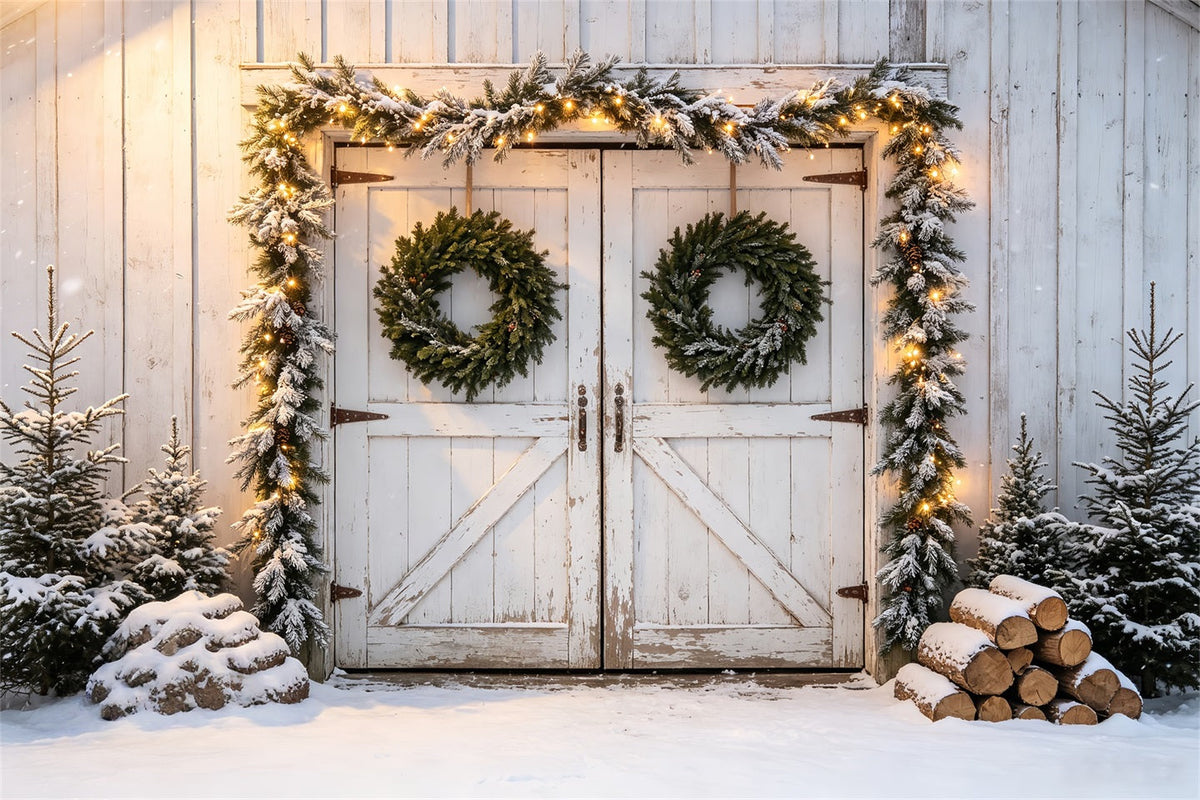 Décor De Noël De Porte De Grange Guirlande De Porte De Grange Enneigée Fond Mural De Noël CSH68-79
