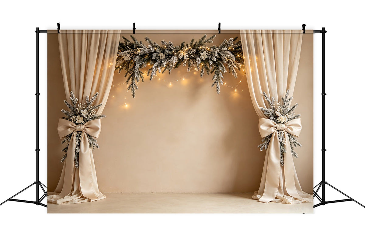 Fond De Noël Simple Rideau Élégant À Guirlande Enneigée Décor Intérieur De Noël CSH68-81