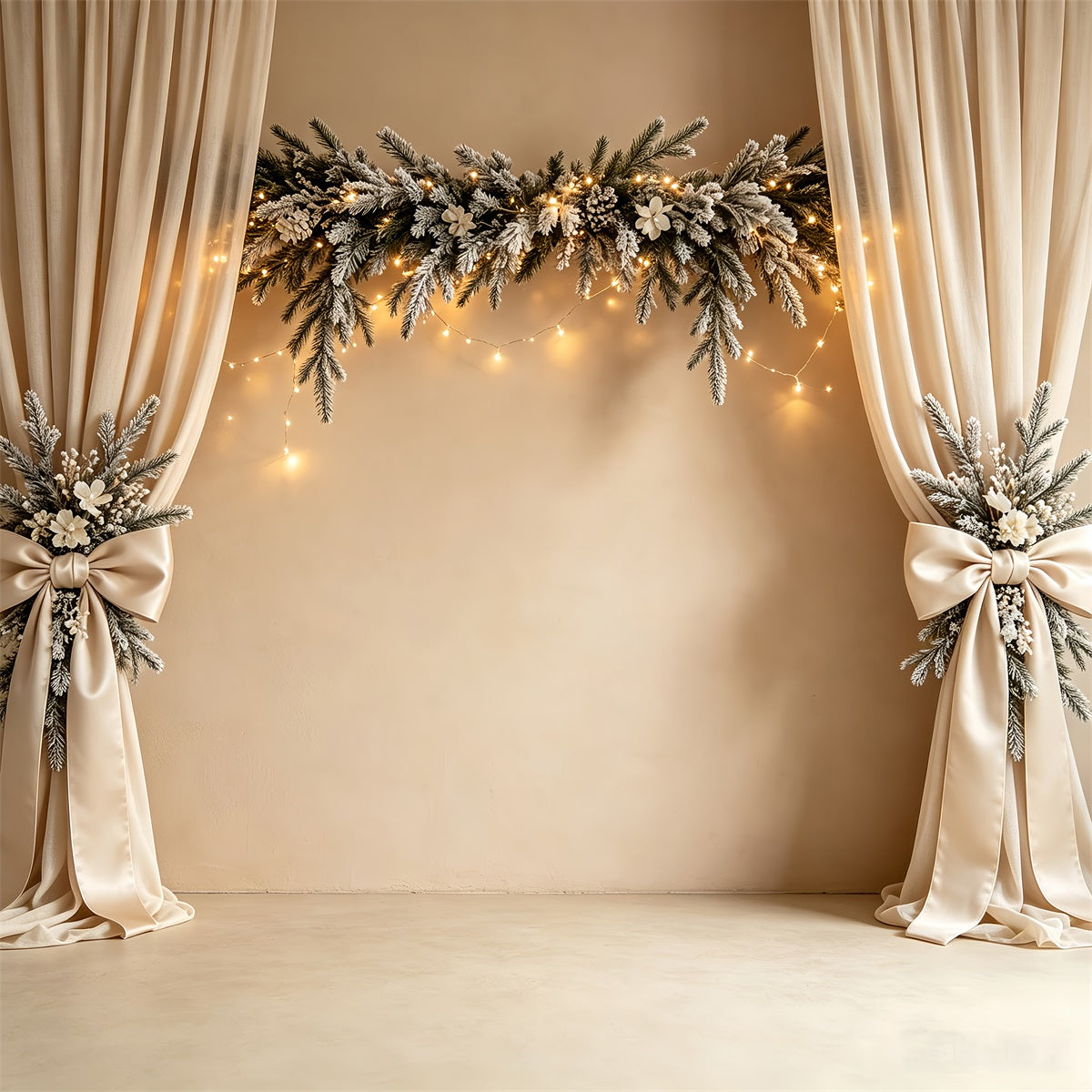 Fond De Noël Simple Rideau Élégant À Guirlande Enneigée Décor Intérieur De Noël CSH68-81