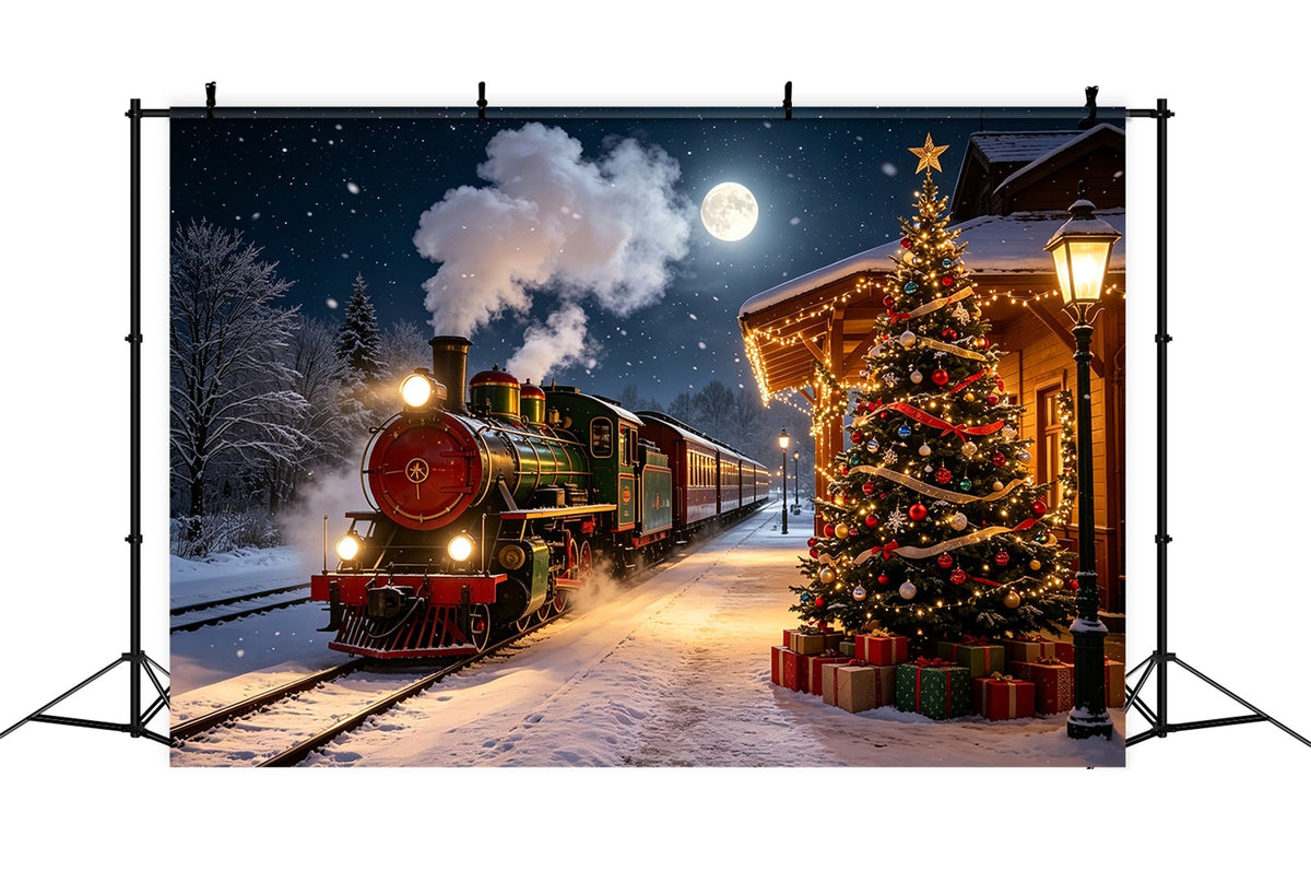 Fond De Train De Noël Illuminations Du Sapin De La Gare Enneigée Décors De Noël D'Intérieur CSH68-82