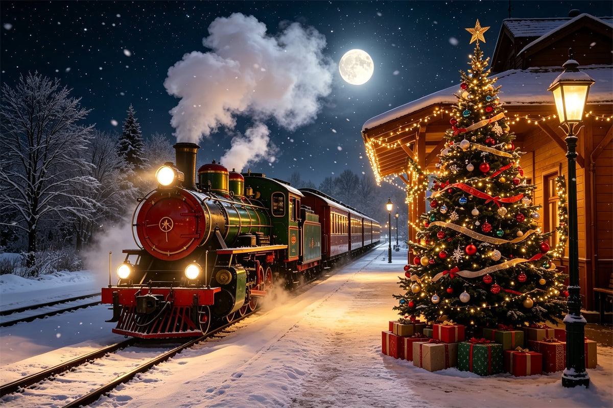 Fond De Train De Noël Illuminations Du Sapin De La Gare Enneigée Décors De Noël D'Intérieur CSH68-82