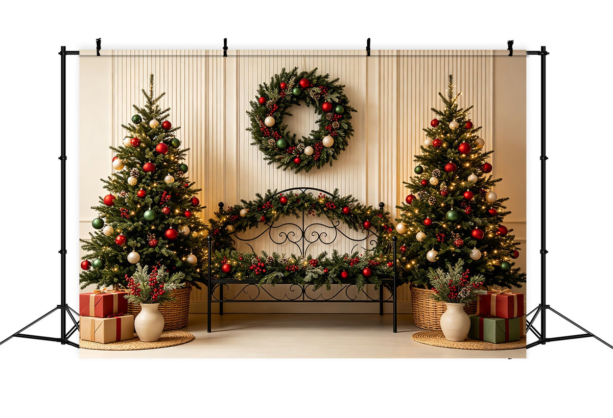 Tête De Lit De Noël Décoration De Lit Classique À Base De Verdure Fond En Mousseline De Noël CSH68-86