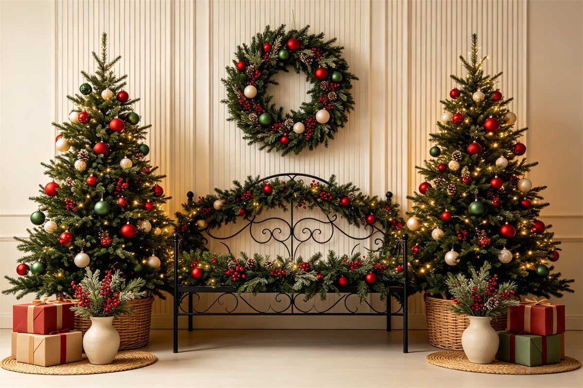 Tête De Lit De Noël Décoration De Lit Classique À Base De Verdure Fond En Mousseline De Noël CSH68-86