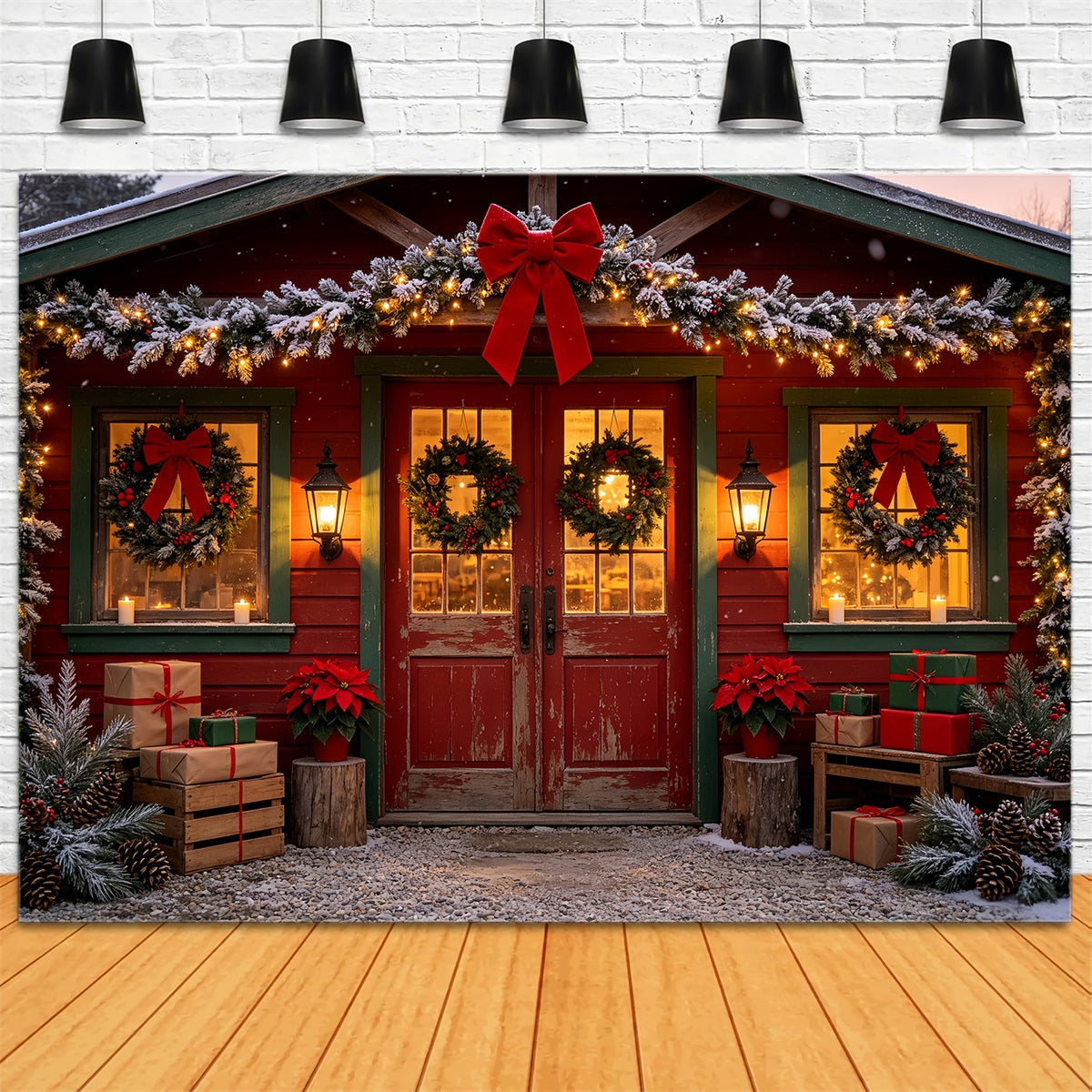 Décor De Cabane De Noël Décoration De Porte De Maison Rustique Toiles De Fond En Mousseline De Noël CSH68-88